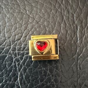 July Birthstone Italian Charm Link – Gold with Red Ruby-Coloured Heart